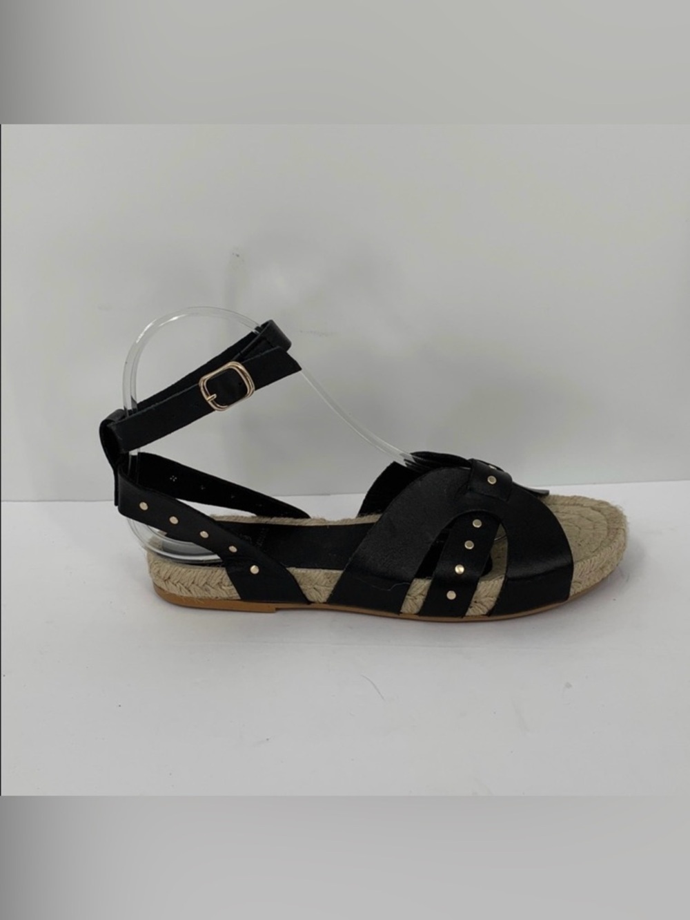 Bruno Magli Perla Espadrille flat sandal shoe black studded ankle strap new 7